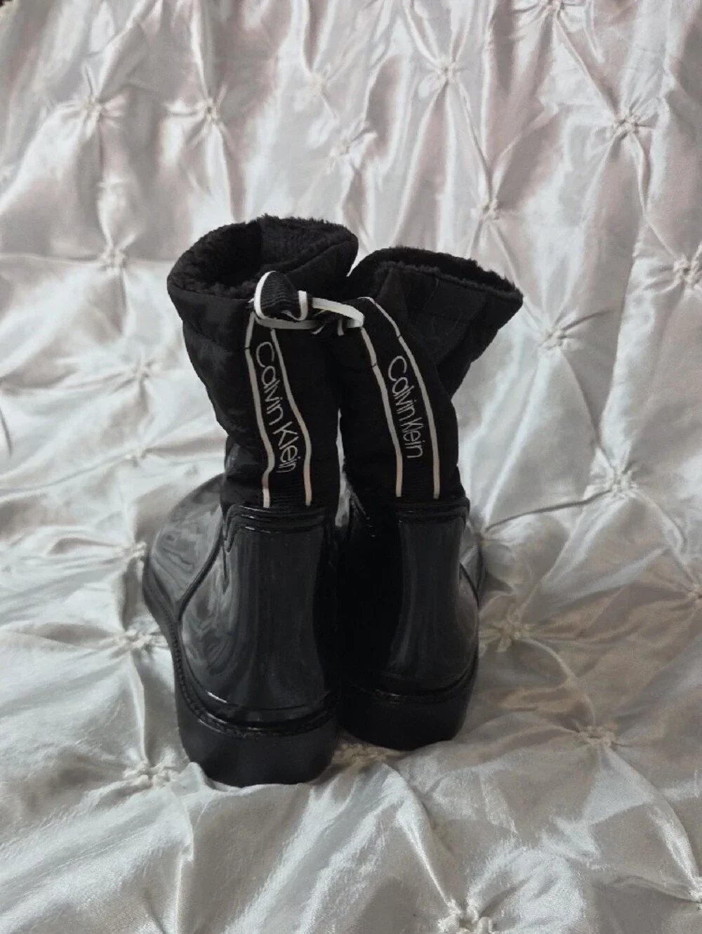 Calvin Klein Black Quilted Waterproof Ankle Rain Boots
